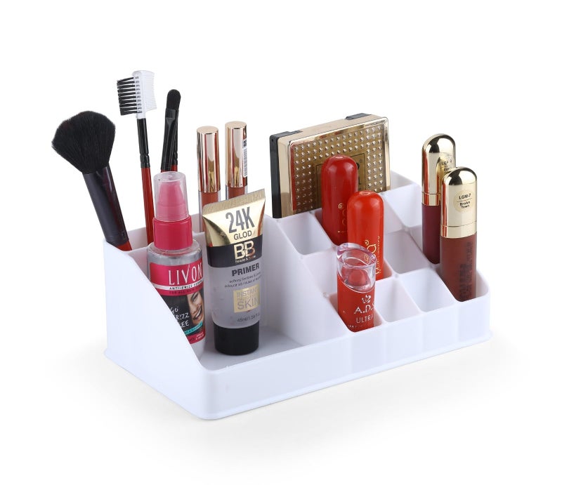 FINWARE Beauty, Bathroom Cosmetic Organiser, Cosmetic Display Cases for Makeup, Make-up Brush, Skin Care Product, Jwellery, ETC Small Item Lipstick Stand Dressing table Vanity Case. (16-Grid, White)
