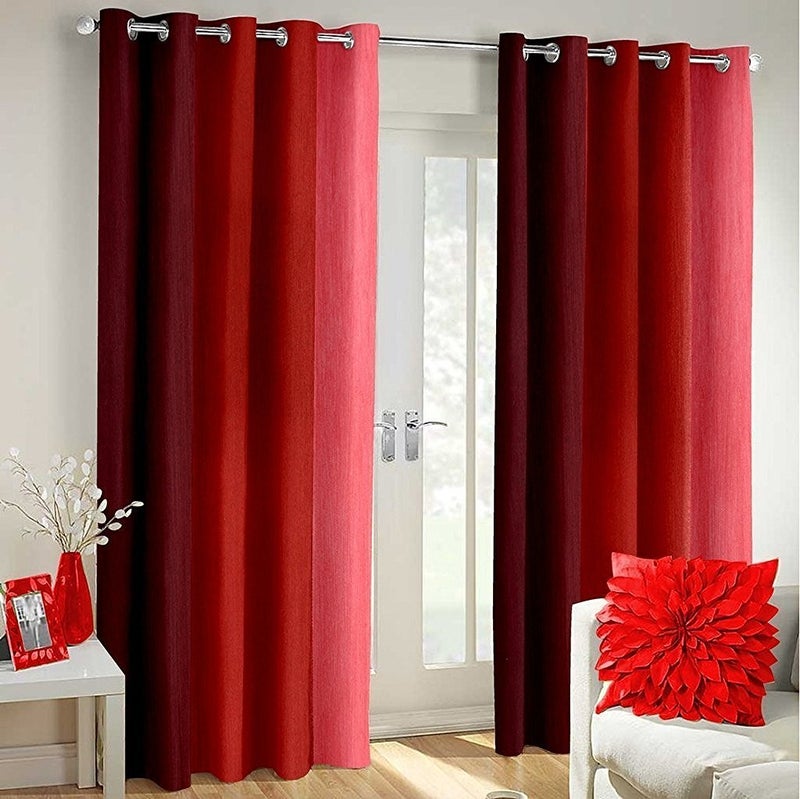 Laying Style Laying Style Polyester Blend Long Crush Door Plain Curtain Blackout Eyelet with 8 Steel Rings 4 x 7 feet Red 122 x 214 cm Set of 2