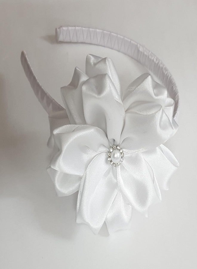 Belleza Crafting with Creativity Handmade White Big Flower Hairband | Stylish Zig Zag style in Headband/Hairband for Women & Girls | Elegant Hair Accessory for Party, Casual (Pack of 1) - Image 2