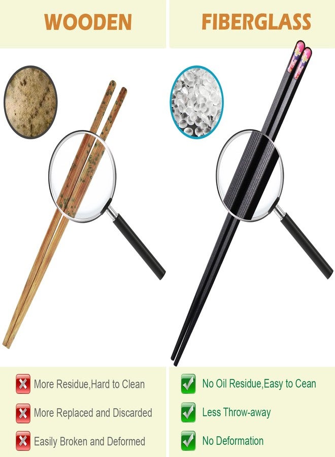 GLAMFIELDS 5 Pairs Premium Chopsticks Reusable Dishwasher Safe 9.5 Inch Fiberglass Chop Sticks Gift Set Hexagon Black Non Slip with the Printed Tops - Image 4