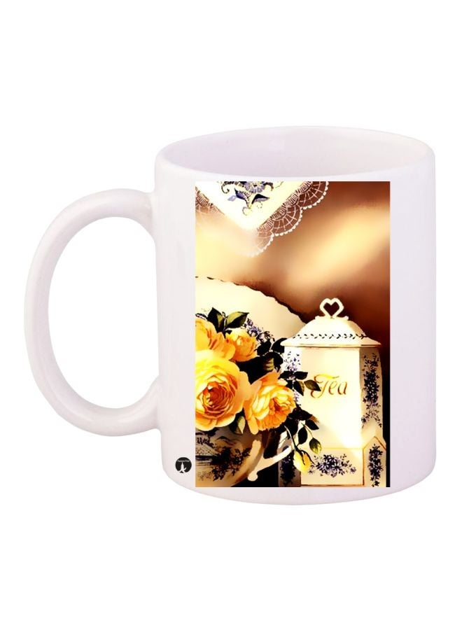 RYN Floral Printed Coffee Mug White/Beige/Yellow 11ounce