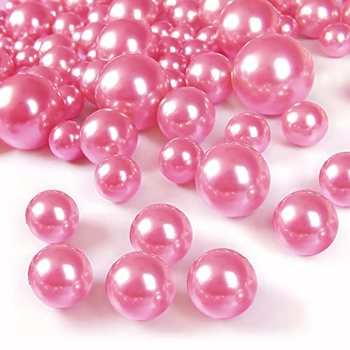 GLBYUNN 160 Pieces Pearl for Vase Fillers Pearl Beads No Hole Makeup Pearls for Brushes Holder for Home Wedding Decor, 10/14/20(Pink) - Image 1