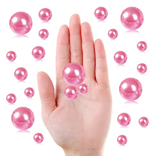 GLBYUNN 160 Pieces Pearl for Vase Fillers Pearl Beads No Hole Makeup Pearls for Brushes Holder for Home Wedding Decor, 10/14/20(Pink) - Image 2