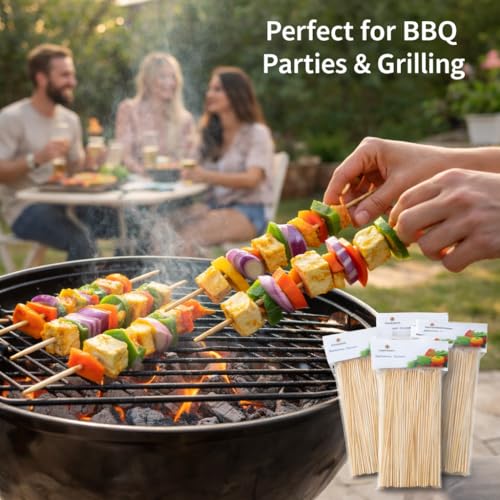 Sakoraware Natural Bamboo Wooden Skewers | BBQ Sticks Seekh (260 pcs) for Kabab Chicken Paneer Tikka Fruits Salad | Barbecue skewers for Oven Microwave Pan Grilling (10 inch Each, 3 mm Thickness) - Image 3