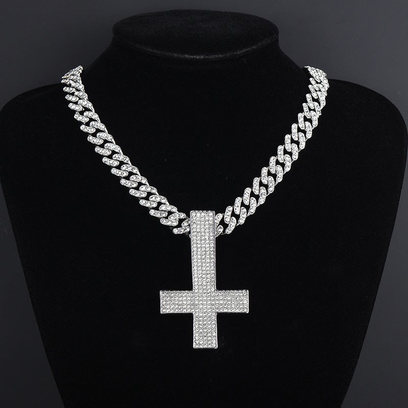 Generic Luxury Diamond Cross Pendant Necklace for Men silver cross pendant 023 watch buckle 20inch 