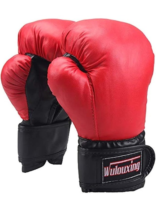 وولوكسنغ قفازات ملاكمة للأطفال من الجلد عالي الجودة قفازات تدريب ورياضة القتال والملاكمة التايلاندية بلون أحمر، حشوة سميكة لامتصاص الصدمات وحماية اليدين، تصميم مريح بمعصم لاصق قوي لتثبيت آمن، مثالية للتدريب في الجيم أو المنزل -العاب رياضيه - مستلزمات رياضيه ادوات جيم- - Image 1