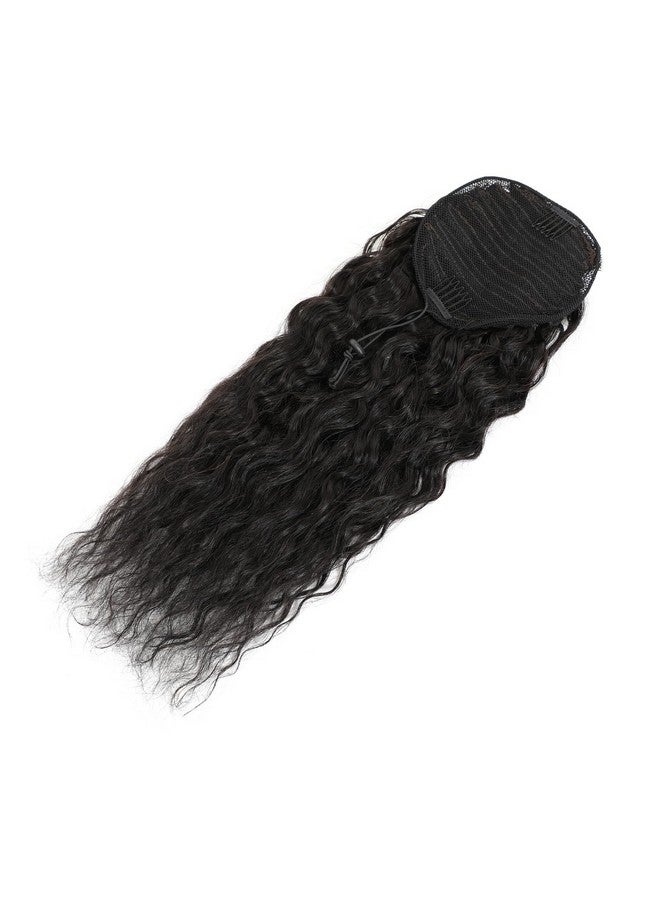 Adette 100% Human Hair Drawstring Ponytail Extension Water Wave In Natural Color 1B Corn Wave Ponytail Clip In Extensions For Black Women (14 Inch) - Image 5