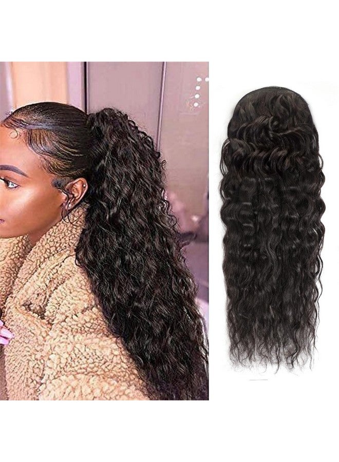 Adette 100% Human Hair Drawstring Ponytail Extension Water Wave In Natural Color 1B Corn Wave Ponytail Clip In Extensions For Black Women (14 Inch) - Image 3