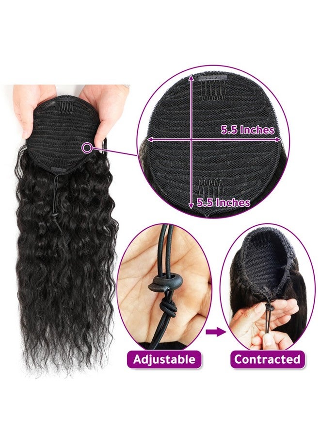 Adette 100% Human Hair Drawstring Ponytail Extension Water Wave In Natural Color 1B Corn Wave Ponytail Clip In Extensions For Black Women (14 Inch) - Image 4