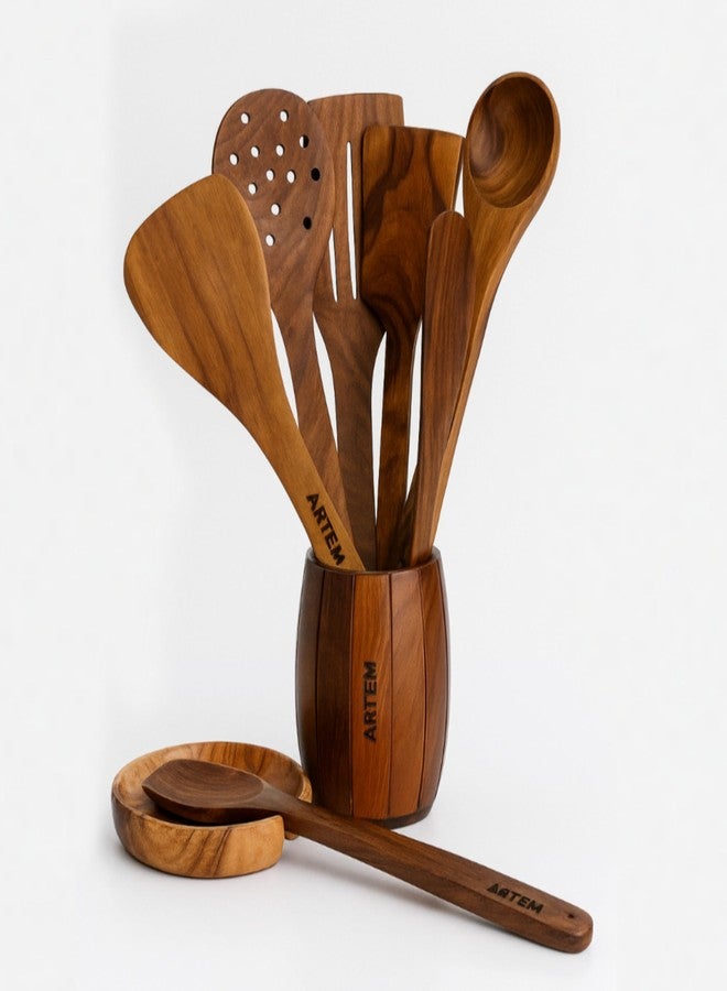 ARTEM Wooden Kitchen Utensils Handmade Cooking Spoon set | Natural Sheesham Wood Spatulas & Ladles | Non-Stick Safe, Eco-Friendly (3 Piece Set) - Image 5