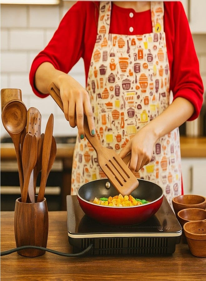 ARTEM Wooden Kitchen Utensils Handmade Cooking Spoon set | Natural Sheesham Wood Spatulas & Ladles | Non-Stick Safe, Eco-Friendly (3 Piece Set) - Image 2