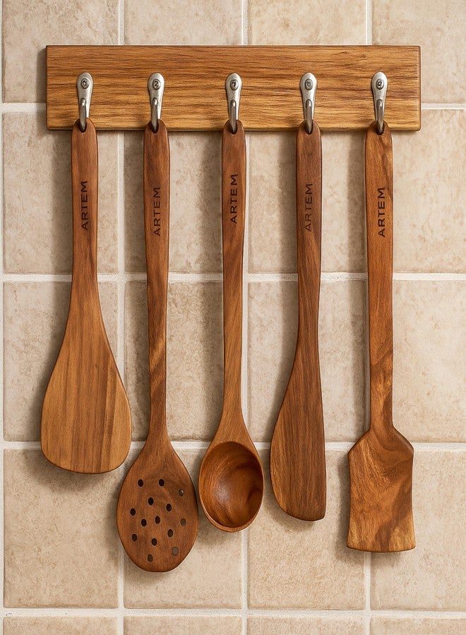 ARTEM Wooden Kitchen Utensils Handmade Cooking Spoon set | Natural Sheesham Wood Spatulas & Ladles | Non-Stick Safe, Eco-Friendly (3 Piece Set) - Image 3