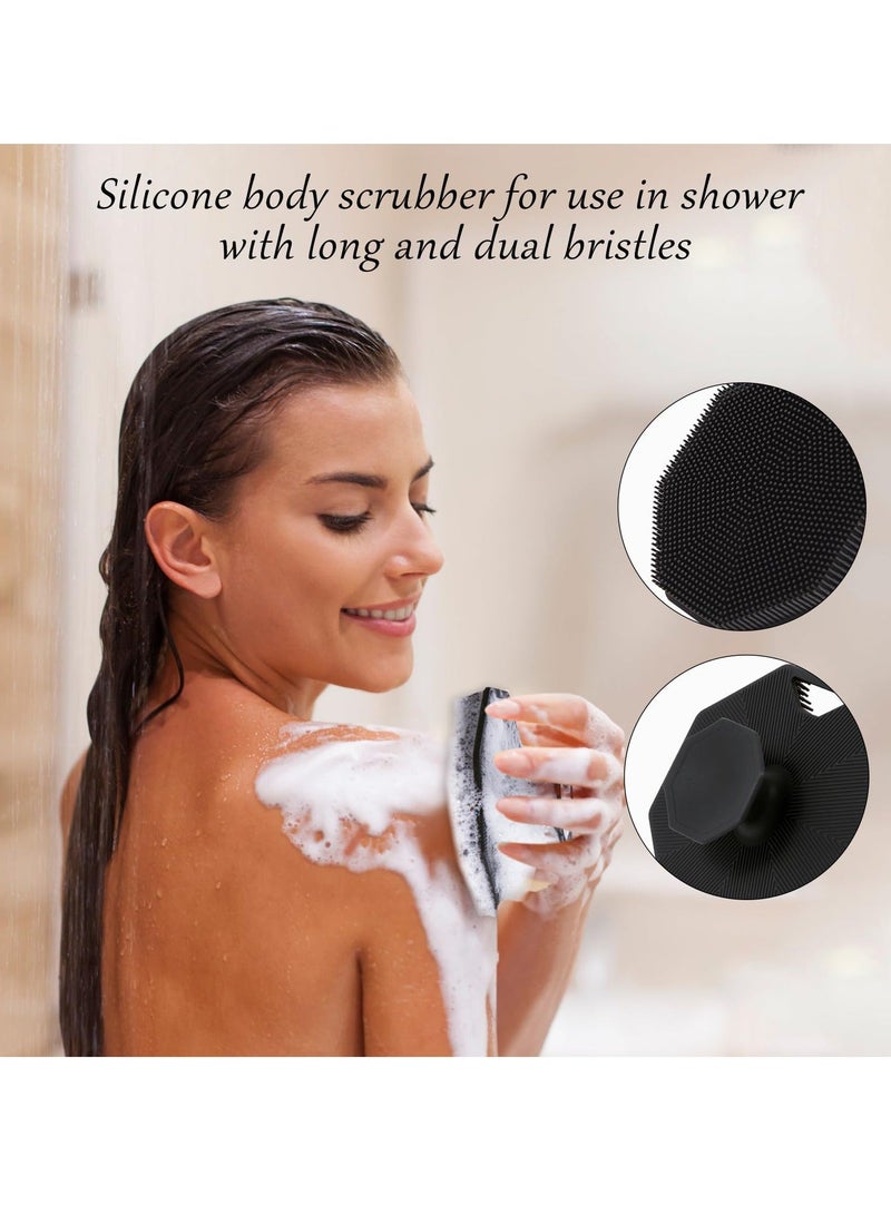 Silicone Body Scrubber, 2 Pcs Soft and Stiff Bristles Exfoliating silicone body scrubber for Body Scrubbing, Massage, and Exfoliating, Bath & Body Brushes for Men Women use in Shower (Black) - Image 3