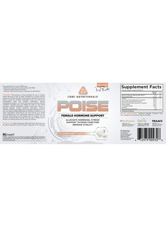 Core Nutritionals دعم الهرمونات الأنثوية والغدة الدرقية والتوتر - معادن وأعشاب لتخفيف أعراض الدورة الشهرية 112 كبسولة - Image 3