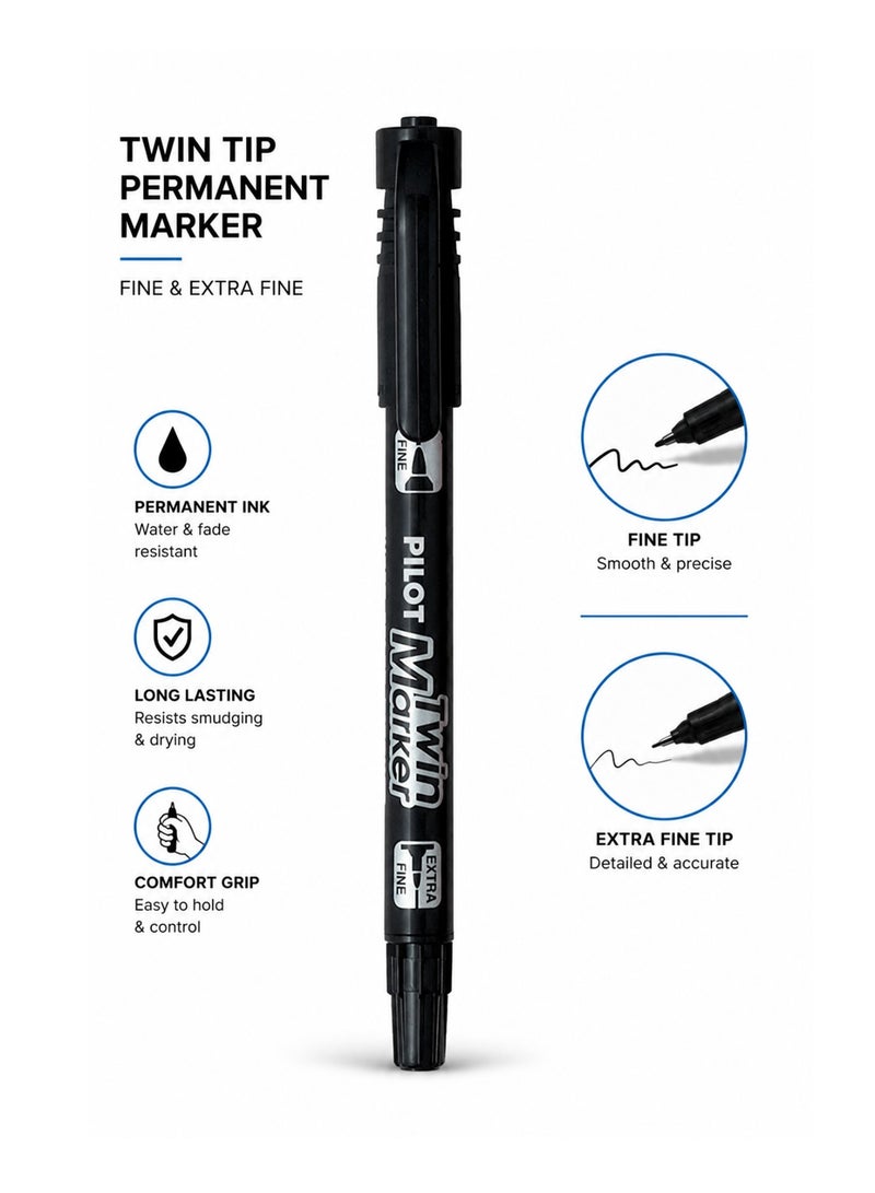 PILOT 1-Piece Twin Tip Permanent Marker Black Ink - Image 1