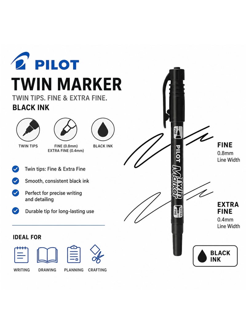 PILOT 1-Piece Twin Tip Permanent Marker Black Ink - Image 2
