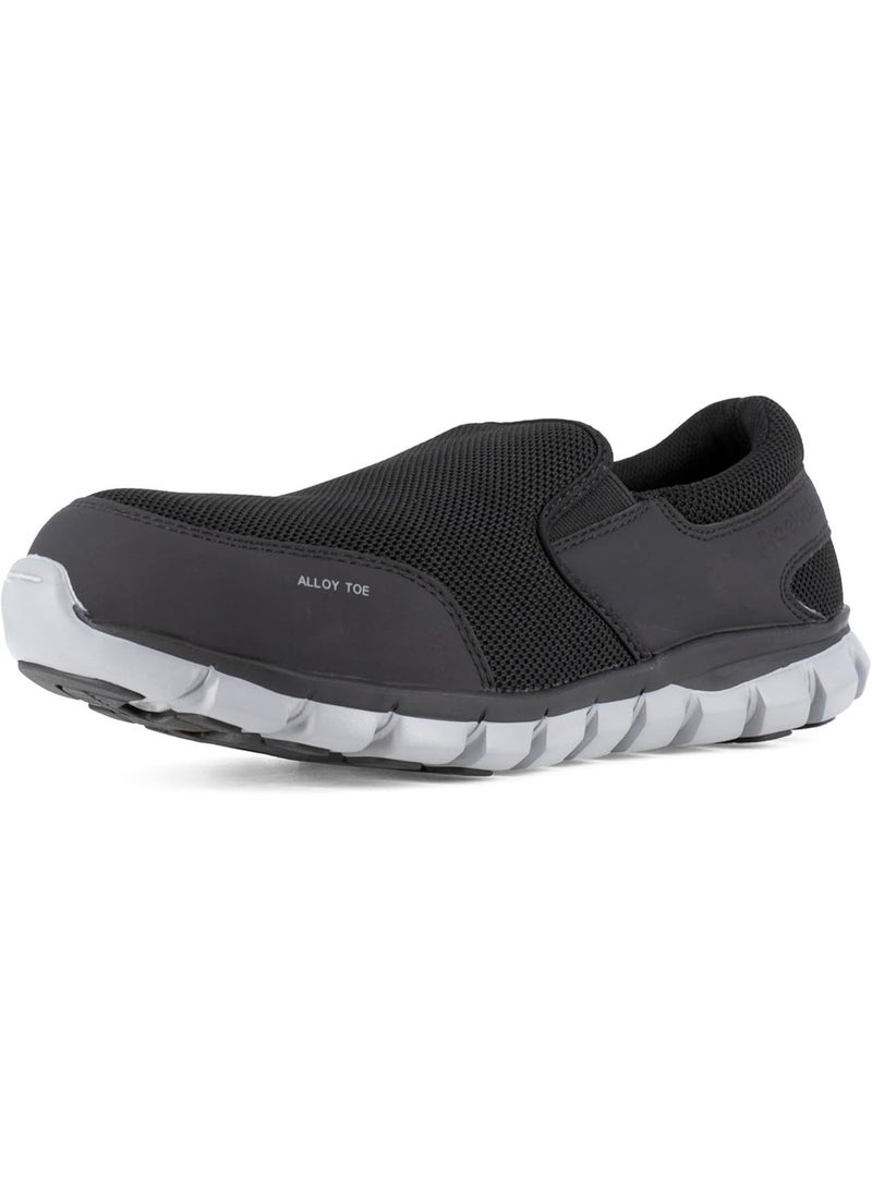 Reebok Work حذاء سلامة للرجال بمقدمة ألمنيوم مقاوم للانزلاق قابل للتهوية وخفيف للعمل الصناعي RB4037 Sublite Cushion أسود - Image 1