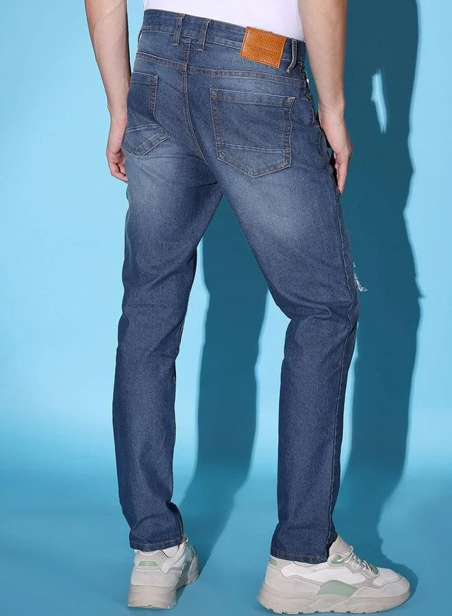 The Indian Garage Co Navy Blue Men Slim Fit Solid Jeans for Men | Best Price UAE