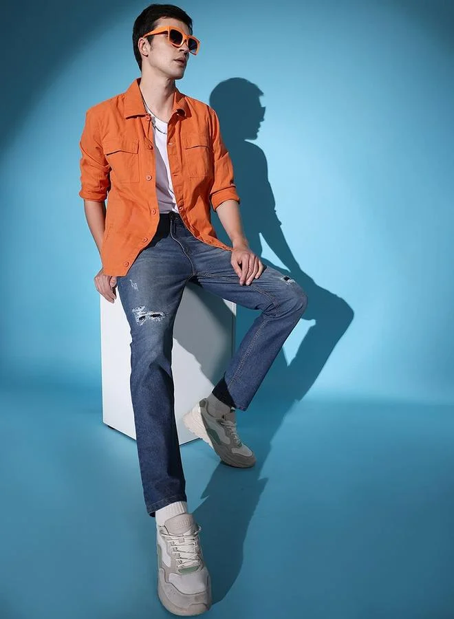 The Indian Garage Co Navy Blue Men Slim Fit Solid Jeans for Men | Best Price UAE