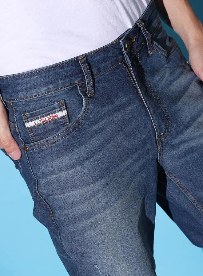 The Indian Garage Co Navy Blue Men Slim Fit Solid Jeans for Men | Best Price UAE
