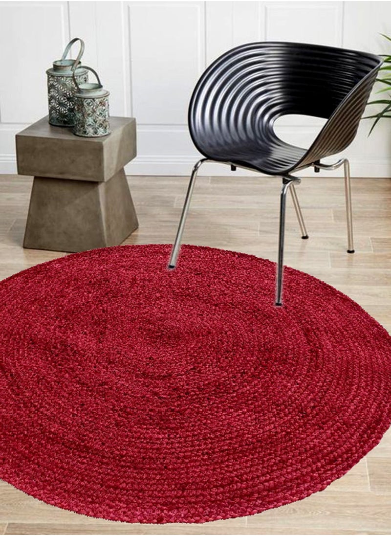 Ramsha Red braided jute rug hand made jute rug round carpet BR-009.  - Image 1