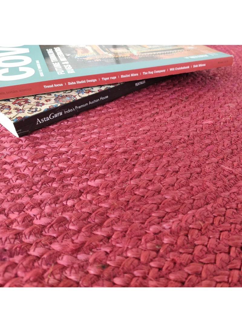 Ramsha Red braided jute rug hand made jute rug round carpet BR-009.  - Image 5