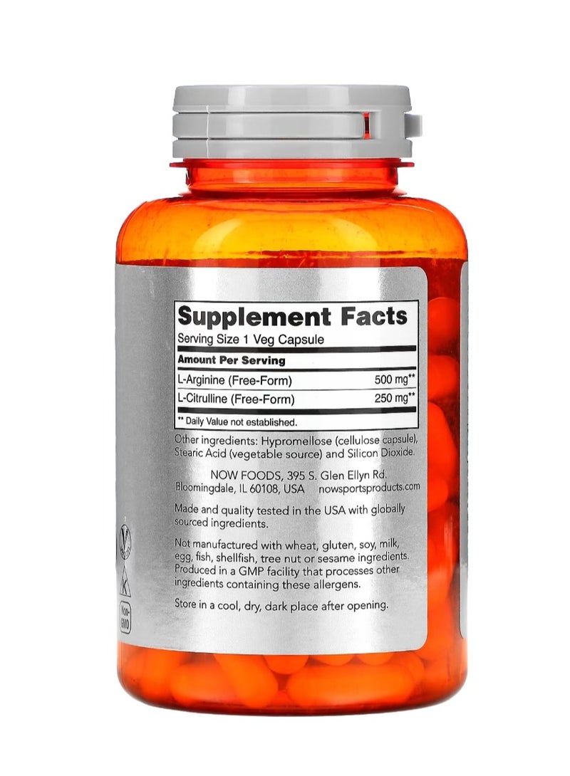 Now Foods Sports Arginine & Citrulline 120 Veg Capsules - Image 2