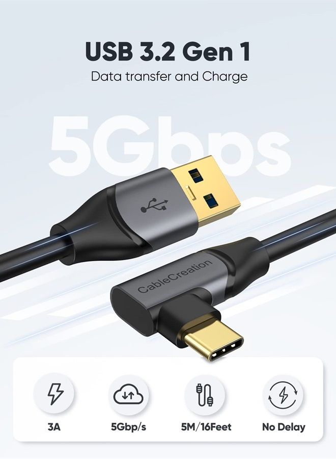 CableCreation كابل ربط بطول 16 قدم متوافق مع Meta Quest Pro/Quest2/Pico4، كابل USB إلى USB C 3.1 بسرعة 5Gbps ملحقات سماعات VR لألعاب الكمبيوتر كابل ربط بطول 5 أمتار - Image 2