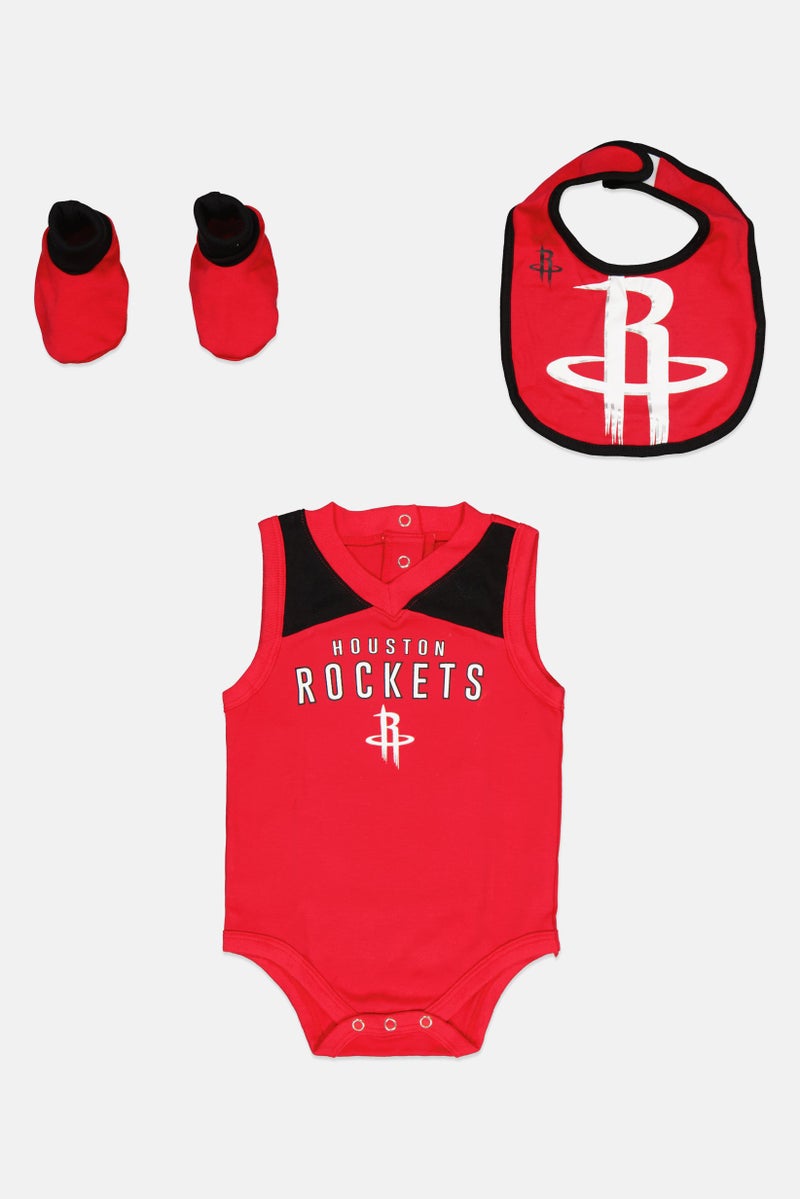 NBA Toddlers Boy 3 Piece Creeper Bib And Bootie Set, Red - Image 1