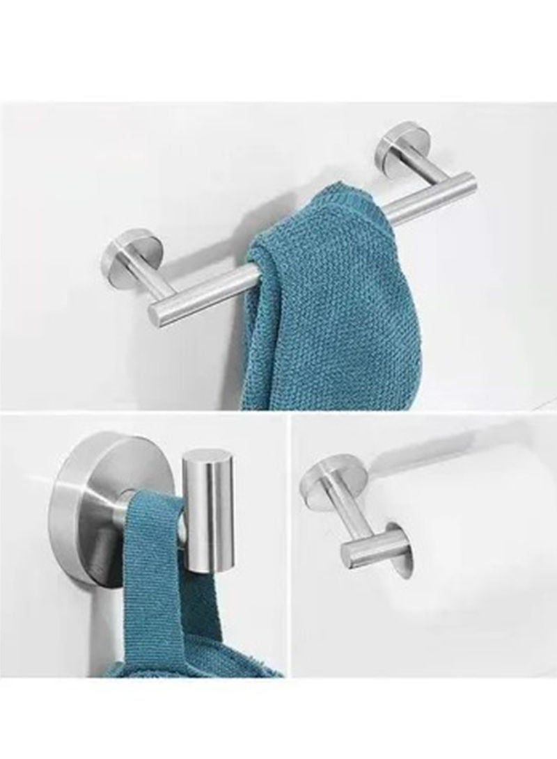 3 In 1 Matte Accessories Bath Shower Set Tissue Holder/Towel Rack Hook Bathroom Shelves Silver 36*8*16cm 