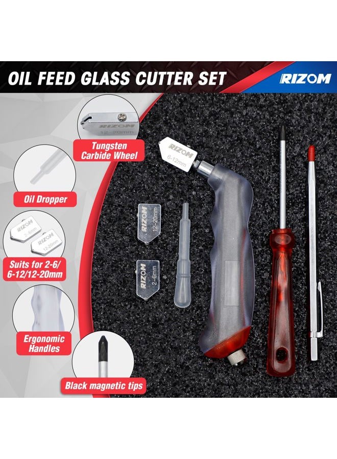 Rizom Glass Cutters Tools, Glass Cutter 2-20MM, 8" Glass Running Pliers with Curved Jaws, 6" Breaker Grozer Pliers, Glass Cutting Tool for Stained Glass, Tiles, Mosaic Cutting - Image 4