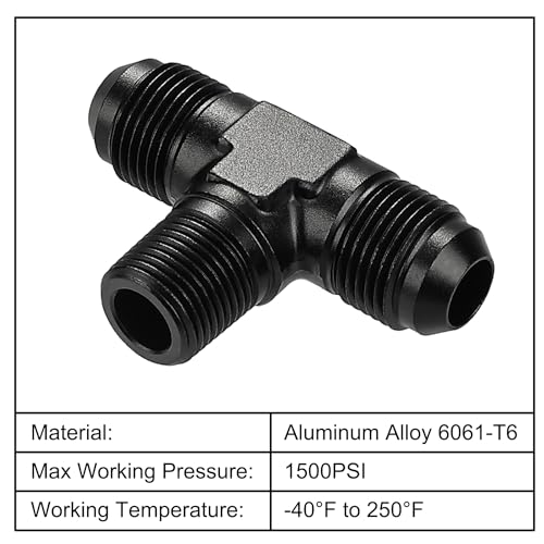 EVIL ENERGY 8AN Tee Male Flare to 38 NPT on Side Branch T Fitting Adapter Aluminum Black - Image 5