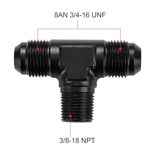 EVIL ENERGY 8AN Tee Male Flare to 38 NPT on Side Branch T Fitting Adapter Aluminum Black - Image 3