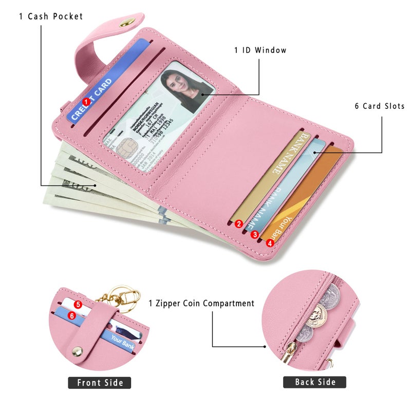 Airkit Small Wallets Woman RFID Blocking Leather Credit Card Holder - with ID Window - Card Wallets for Women - with Zipper Coin Purse - Keychain Wallet - Image 2