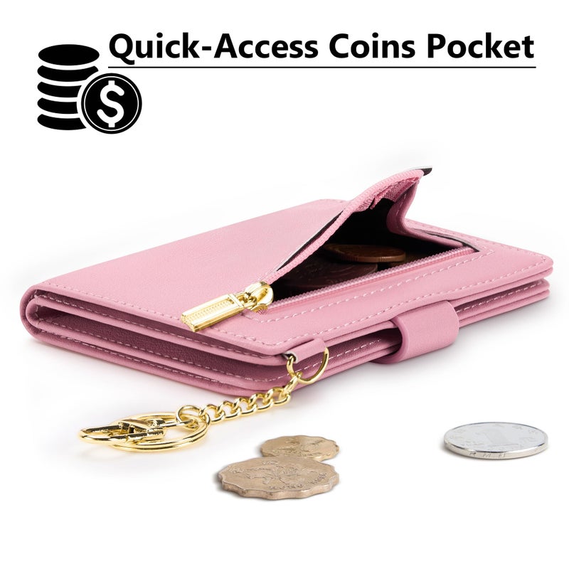 Airkit Small Wallets Woman RFID Blocking Leather Credit Card Holder - with ID Window - Card Wallets for Women - with Zipper Coin Purse - Keychain Wallet - Image 3
