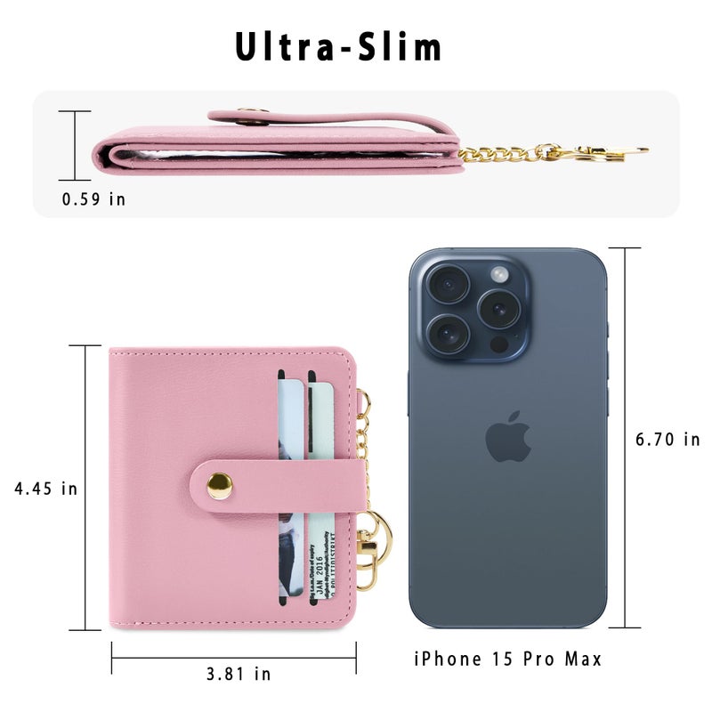 Airkit Small Wallets Woman RFID Blocking Leather Credit Card Holder - with ID Window - Card Wallets for Women - with Zipper Coin Purse - Keychain Wallet - Image 4