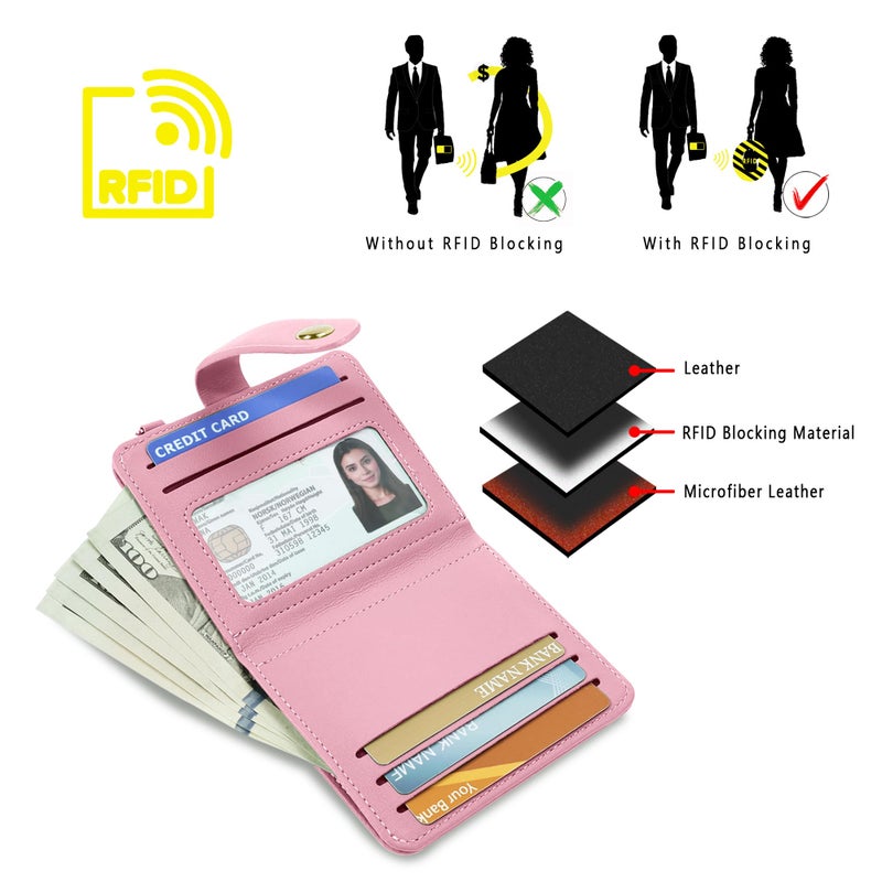 Airkit Small Wallets Woman RFID Blocking Leather Credit Card Holder - with ID Window - Card Wallets for Women - with Zipper Coin Purse - Keychain Wallet - Image 5