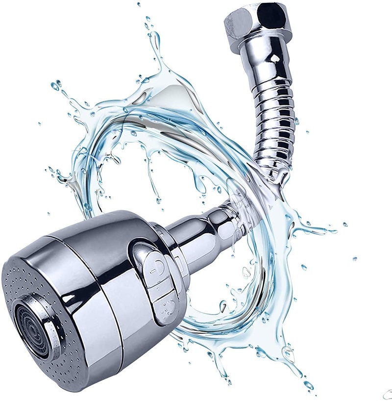 Elecrange 360 Flexible Hose Extension 2 Modes Water Saving Valve Kitchen Sink Water Faucet Sprayer Flexible Tap Extension Kitchen Sink Standard Size Silver - Image 1