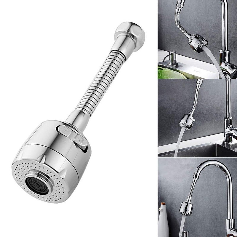 Elecrange 360 Flexible Hose Extension 2 Modes Water Saving Valve Kitchen Sink Water Faucet Sprayer Flexible Tap Extension Kitchen Sink Standard Size Silver - Image 2