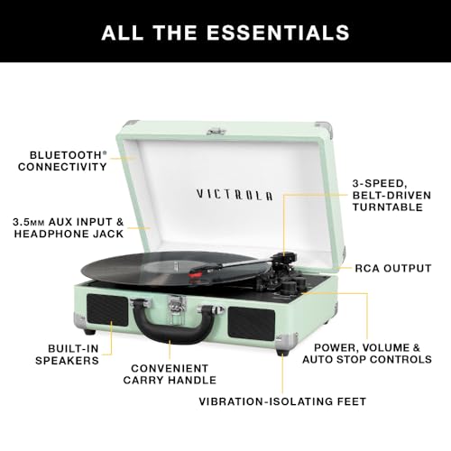 Victrola Journey Bluetooth Portable Suitcase Record Player – with Built-in Speakers, 3 Speed Vinyl Record Player, RCA Out, Headphone Jack (Oatmeal) - Image 2