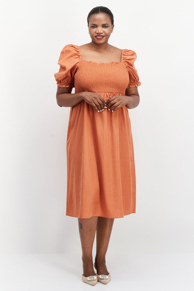 forever new فستان ميدي بسيط للنساء، برتقالي صدئ - Image 3