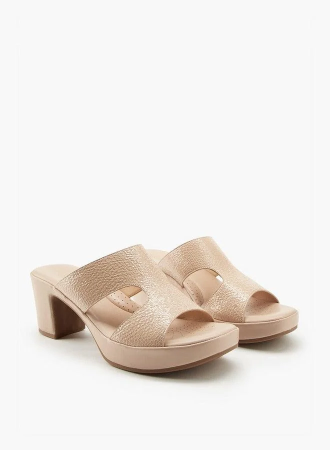 Flora Bella By Shoexpress Textured Slip-On Sandals with Block Heels