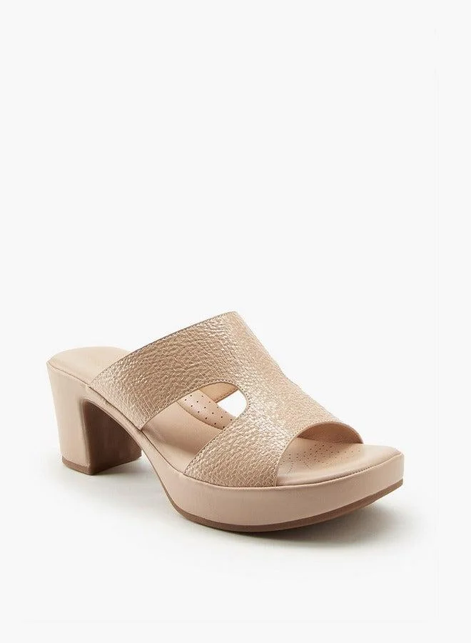Flora Bella By Shoexpress Textured Slip-On Sandals with Block Heels