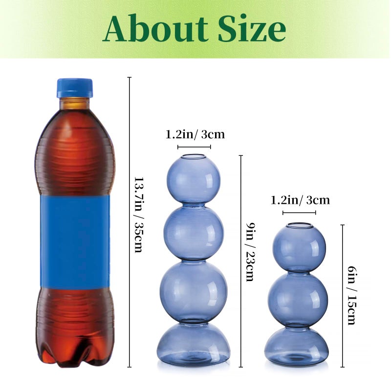 Hewory Glass Bubble Vases for Flowers  Hewory 2pcs Light Blue Unique Cute Single Flower Vase for Centerpieces  Funky Aesthetic Vase Skinny Bud Vase  Cool Groovy Decor for Living Room Bedroom Office Tabletop - Image 5