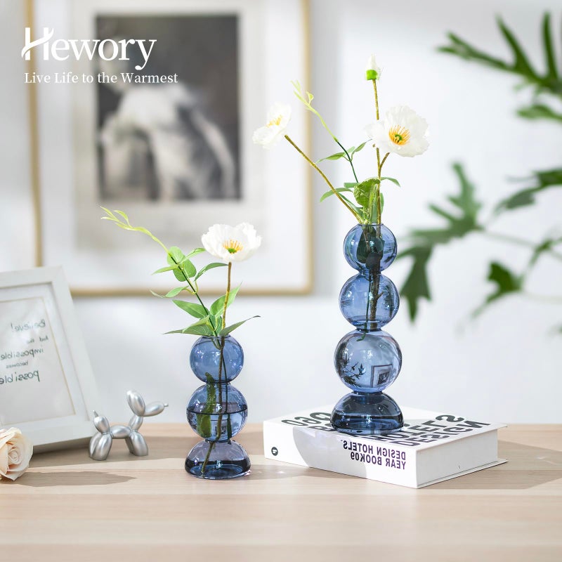 Hewory Glass Bubble Vases for Flowers  Hewory 2pcs Light Blue Unique Cute Single Flower Vase for Centerpieces  Funky Aesthetic Vase Skinny Bud Vase  Cool Groovy Decor for Living Room Bedroom Office Tabletop - Image 4