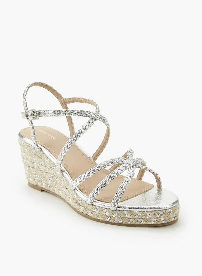 Flora Bella By Shoexpress SILVER Women Wedge Heel Espadrille Sandals for Women | Best Price UAE