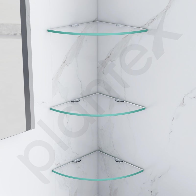 Plantex Transparent Glass Corner Shelves for Bathroom/Kitchen/Living Room Wall Mounted Shelves - Premium Bathroom Organizer (9x9 inches - Pack of 3) - Image 4