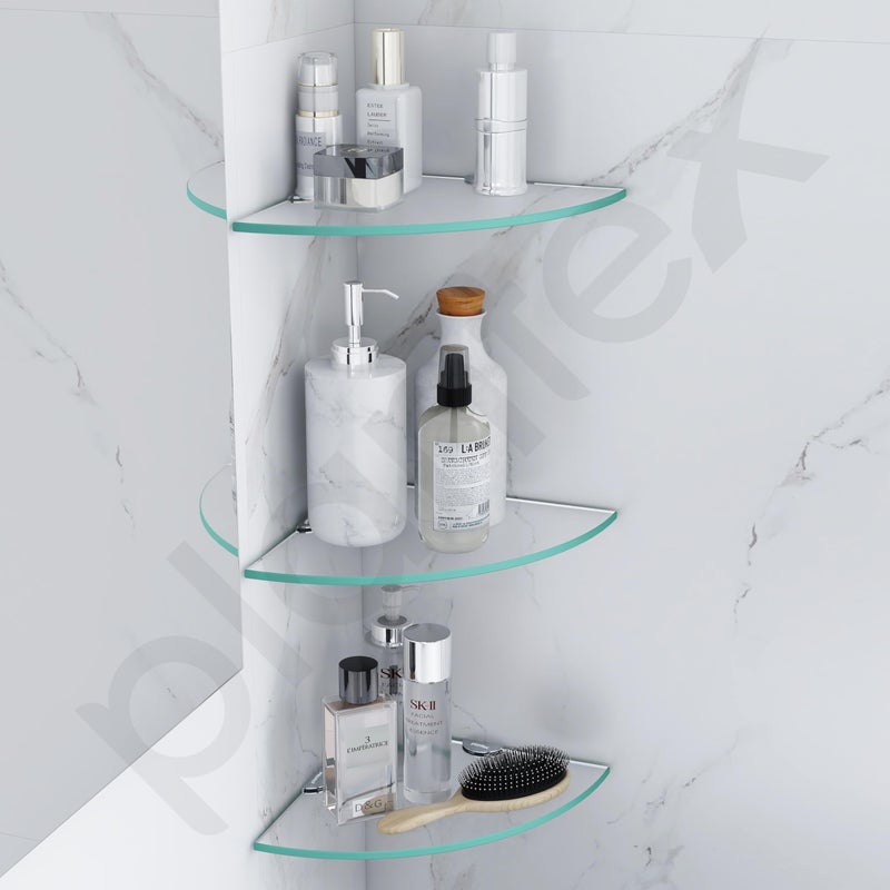 Plantex Transparent Glass Corner Shelves for Bathroom/Kitchen/Living Room Wall Mounted Shelves - Premium Bathroom Organizer (9x9 inches - Pack of 3) - Image 5