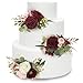 Rinlong Premade 3Pcs Cake Toppers Burgundy Flowers Cake Decorations Wedding Cake Decorating Flowers Decor Birthday Baby Shower Party Christening Christmas Cake Toppers - Image 3