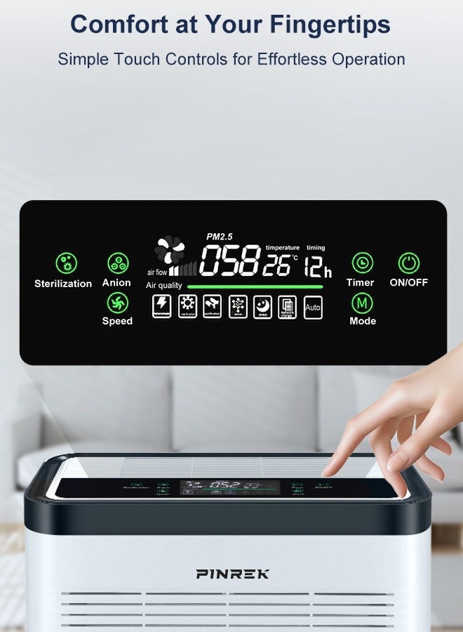 PINREK HEPA Air Purifier for 1076 ft² (100m² ) Home,Office and Large Room Air Filter with Smart PM2.5 Sensor, Air Cleaner with Sleep Mode and Timer, Removes Dust, Allergens, Odors,Can filter formaldehyde, microorganisms，Removes Pollen,  Pet Hair - Image 4